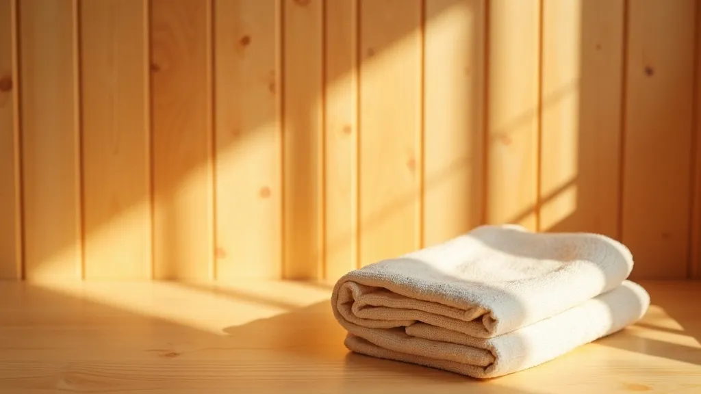 Interior de sauna de madera con luz cálida y vapor suave
